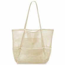Mesh Beach Tote Bag, Extra Large, Waterproof Inner Pocket, Perfect for Beach, Pool, Travel & Family, Brown