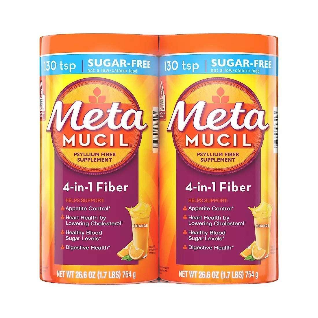 Metamucil 4-in-1 Daily Fiber Supplement Powder, Twin Pack, 26.6 oz Each