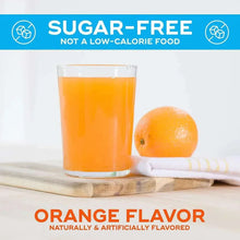 Metamucil sugar-free fiber supplement orange flavor, glass of orange drink