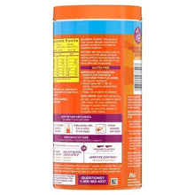 Back label on orange sugar-free fiber supplement canister with directions