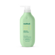 Green body lotion bottle with pump top, method Daily Zen daily lotion, 14 fl oz