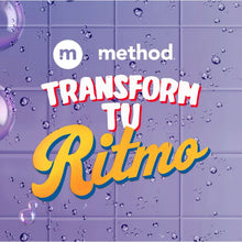 Method body wash promo graphic with logo and colorful “Transform to Ritmo” text