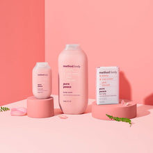 Body wash set of three pink bottles with pure peace labels