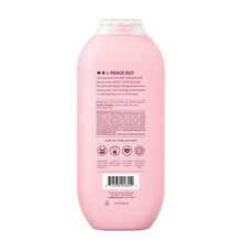 Pink body wash bottle back label with product and ingredients information