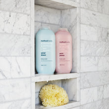 Method body wash bottles: wind down blue and pure peace pink with white caps