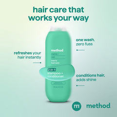 Method Men 2-in-1 Shampoo and Conditioner, Marine + Mist - Cleans and Conditions with Argan and Jojoba Oil - Made without Parabens - 14 oz