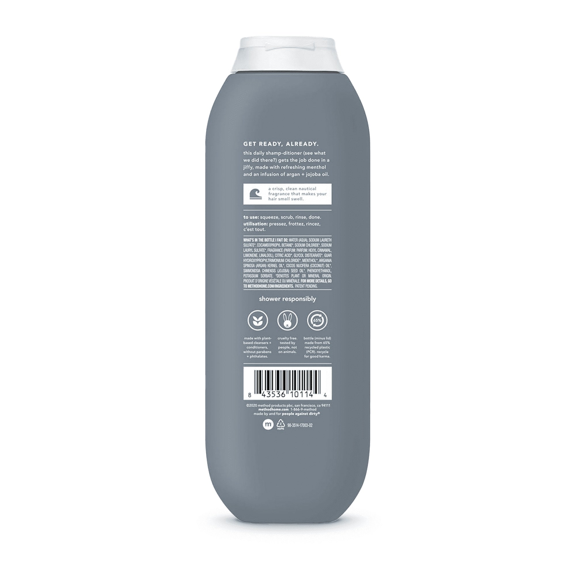 Method Men 2-in-1 Shampoo and Conditioner, Sea + Surf - Cleans and Conditions with Argan and Jojoba Oil - Made without Parabens - 14 oz