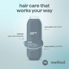 Method Men 2-in-1 Shampoo and Conditioner, Sea + Surf - Cleans and Conditions with Argan and Jojoba Oil - Made without Parabens - 14 oz
