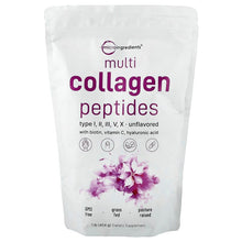 Collagen peptides supplement pouch, unflavored, 1 lb, front label with purple text