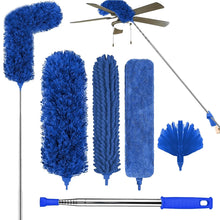 Blue microfiber duster set with telescopic extension pole and multiple refill heads