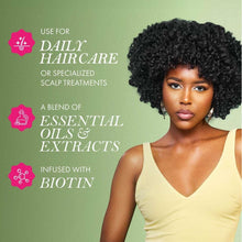 Woman with daily haircare icons for scalp and hair strengthening oil