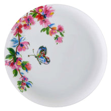 Dinner plate in bone china with butterfly and flower floral rim design