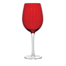 Ruby red wine glass with vertical stripe texture on the bowl