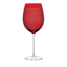Ruby red wine glass with layered rib stripes along the bowl