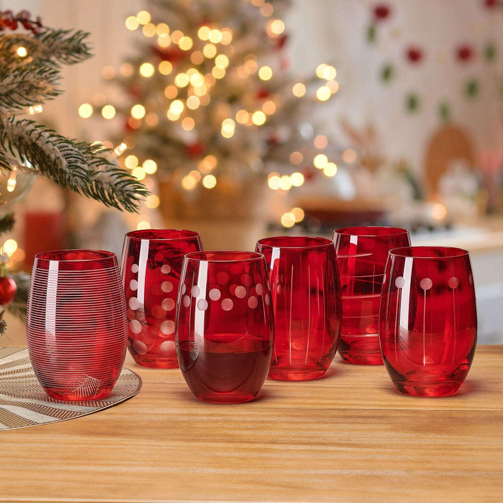 Mikasa Cheers Stemless Ruby Wine Glasses, Set of 6 - USA MEGA SHOP