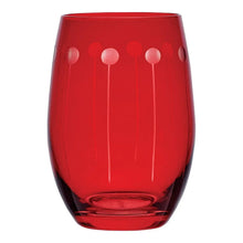 Stemless ruby wine glass with raised sphere decoration on the bowl
