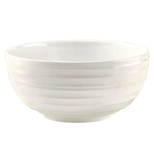 White bone china bowl with horizontal ridges and rounded open top