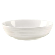 White bone china serving bowl with horizontal ridges and wide rim