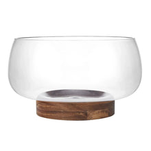 Punch bowl with clear glass bowl and wooden pedestal base