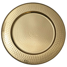 Gold textured stainless steel charger plate with raised center band