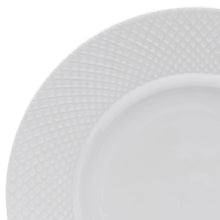 White bone china plate rim with textured diamond pattern