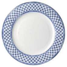 Blue grid bone china dinner plate with outlined center