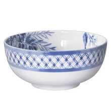 Blue floral and blue grid bone china bowl
