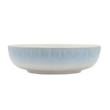 Blue and white ceramic dinner bowl with speckled glaze texture