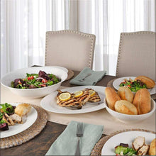 3-piece serving set: white bowls and plates with textured finish.