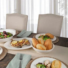 3-piece serving set: white bowls and plates with textured surface.