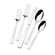 Satin-finish flatware set with forks and spoons, polished silver