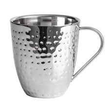 Single hammered stainless steel double-wall mug with curved handle