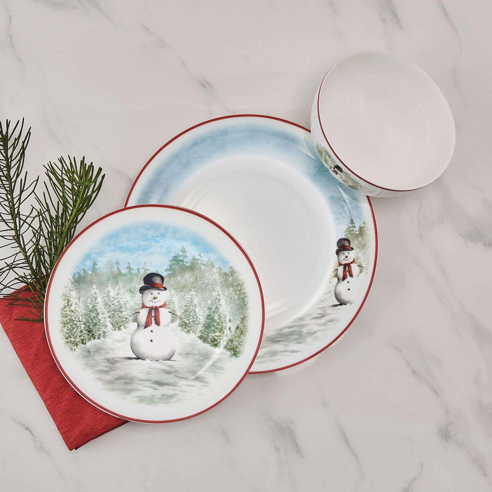 Mikasa Snowman Enchantment 12-Piece Bone China Dinnerware Set - USA MEGA SHOP