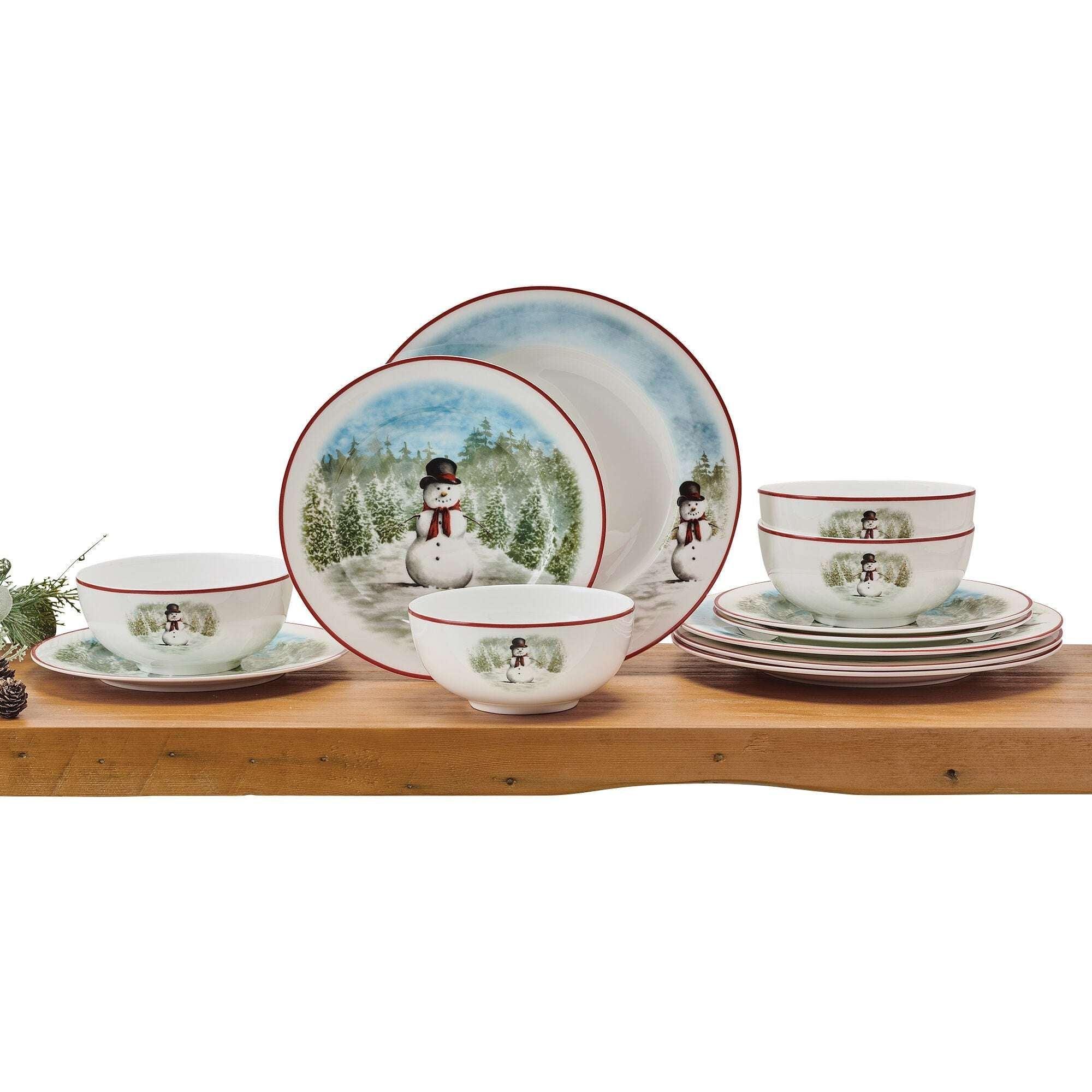 Mikasa Snowman Enchantment 12-Piece Bone China Dinnerware Set - USA MEGA SHOP