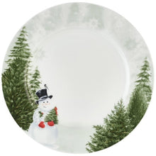 Mikasa Snowman dinner plate with evergreen trees and a snowman at the rim