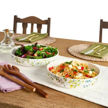 Garden floral bone china bowls, white with multicolor leaf pattern, set of serving bowls