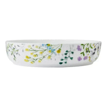 Floral bone china oval serving bowl, white with multicolor flowers and leaves