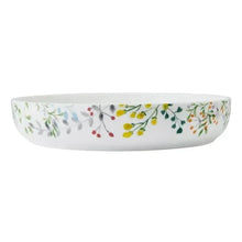 Oval bone china serving bowl, white with multicolor garden floral print