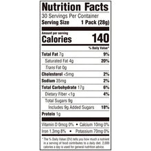 Nutrition facts label for cookie pack: 140 calories, 30 servings per container
