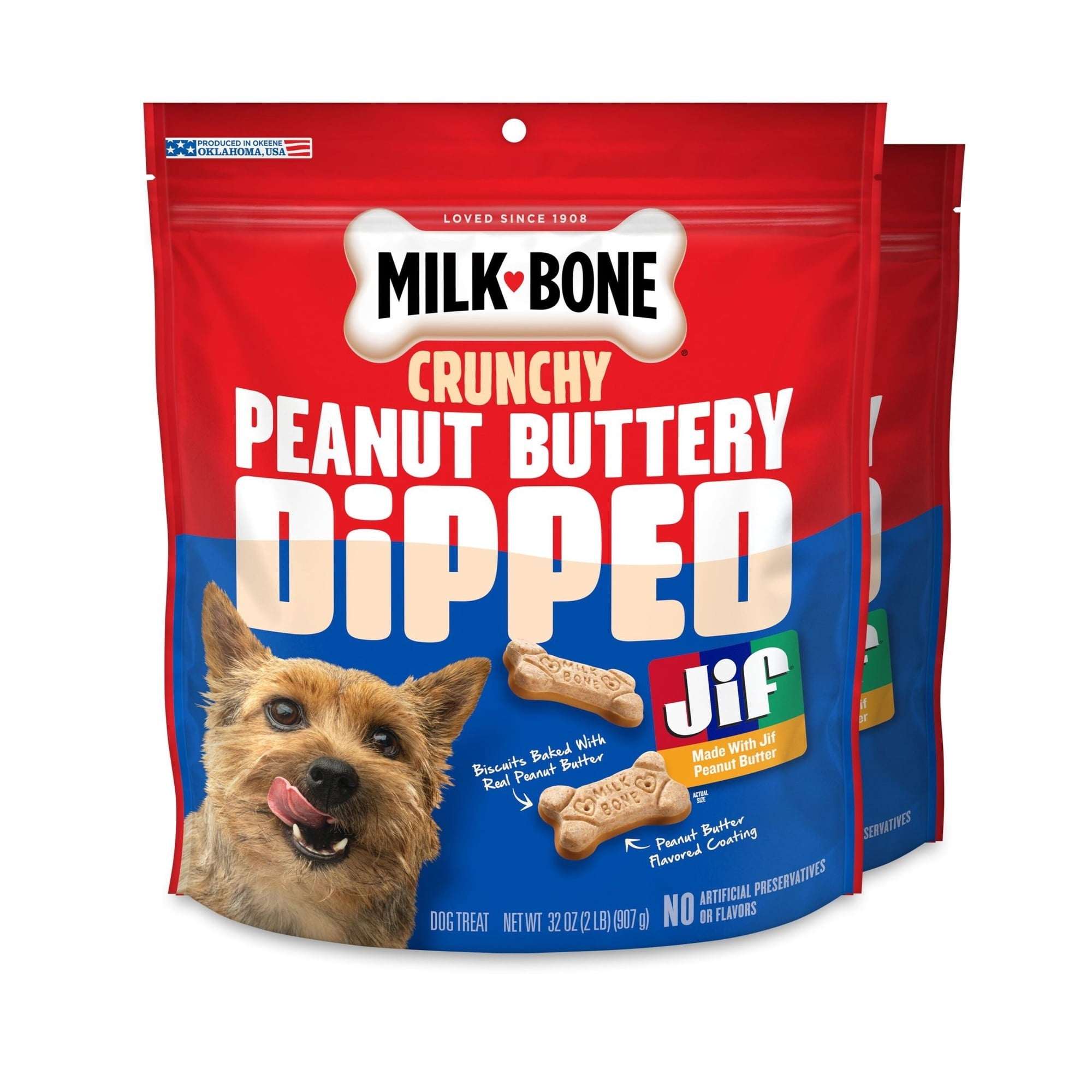(4 pack) Milk Bone Peanut Buttery Dipped Dog Biscuits with Jif Peanut Butter, 12 oz Bag