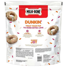 Dog treat bag back panel with Milk-Bone Dunkin branding and treat information