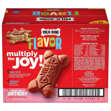 Milk-Bone Flavor Snacks dog biscuit box back with large bone-shaped biscuit graphic