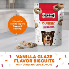 Milk-Bone Dunkin Vanilla Glaze bag with dipped in vanilla yogurt coating text