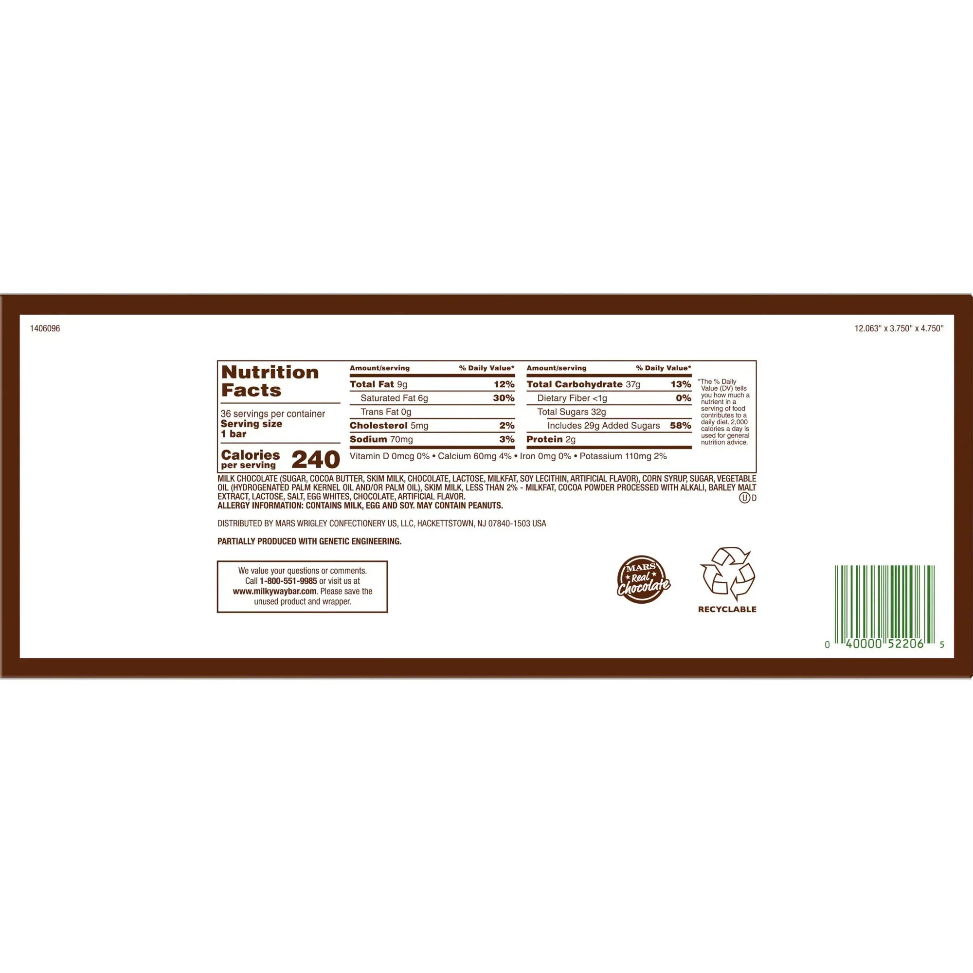 Milky Way Full Size Chocolate Candy, Caramel, 1.84 oz, 36-count