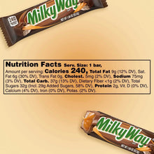 MilkyWay milk chocolate candy bar with Nutrition Facts panel