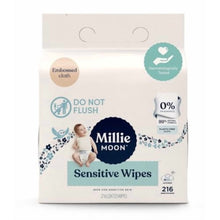 Sensitive wipes front pack with dermatologically tested seal, 0% and 216 count