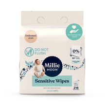 Sensitive baby wipes pack with embossed cloth, 0% lotion, plastic-free, 216 count