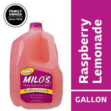 Raspberry lemonade gallon jug with MILO's label and purple flavor panel