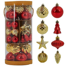 Assorted red and gold Christmas ornaments set, including star and teardrop shapes