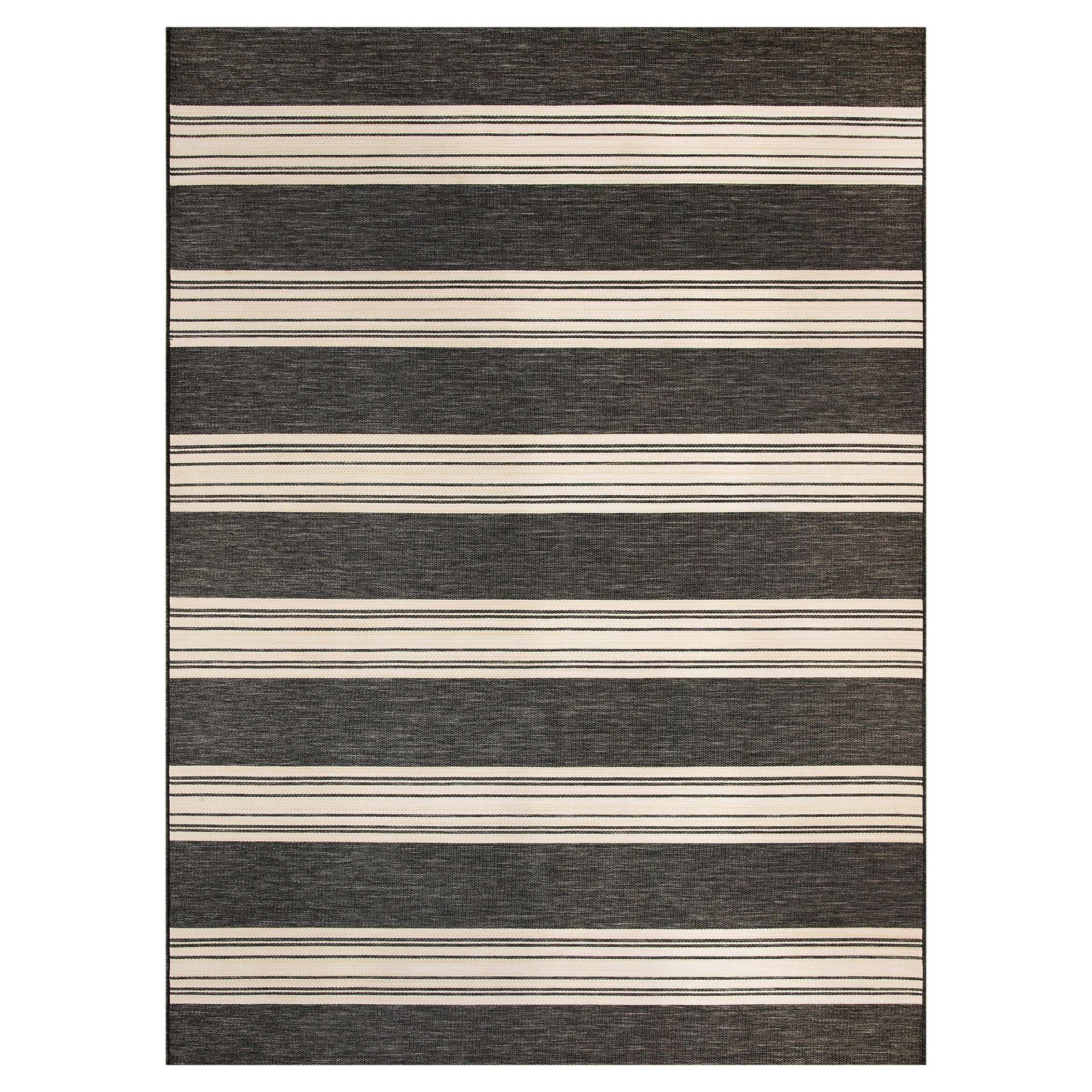 Mineral Springs Outdoor Area Rug Huntington Stripe, Black & Ivory - USA MEGA SHOP